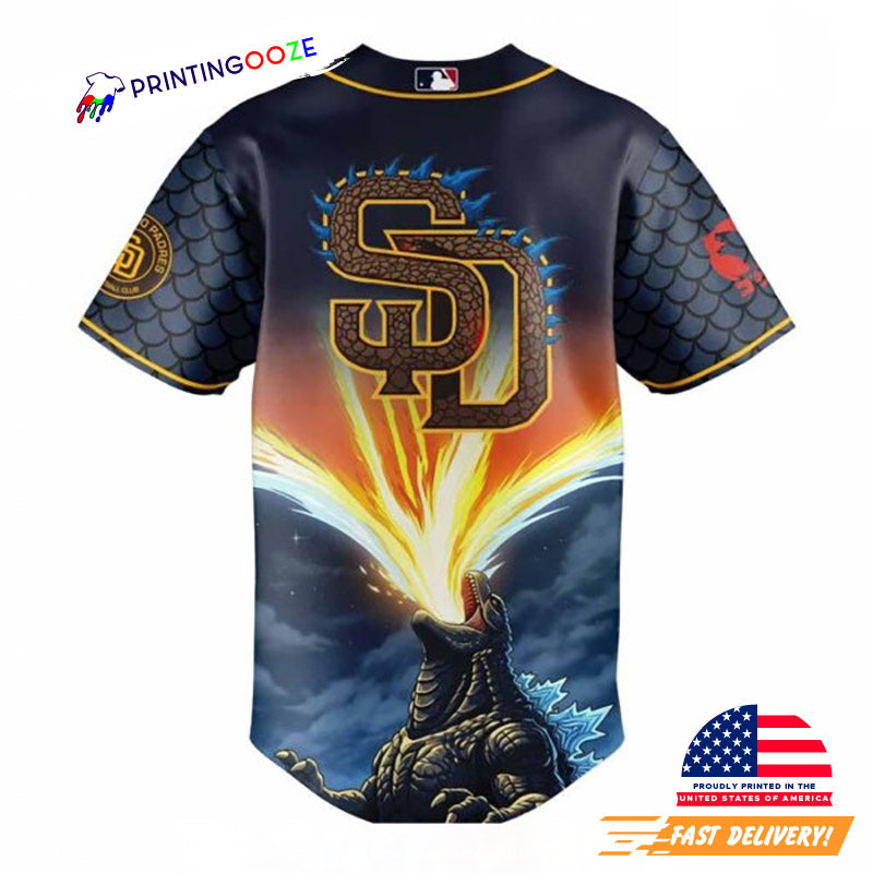 Godzilla San Diego Padres Baseball Jersey baseball jersey product view 2