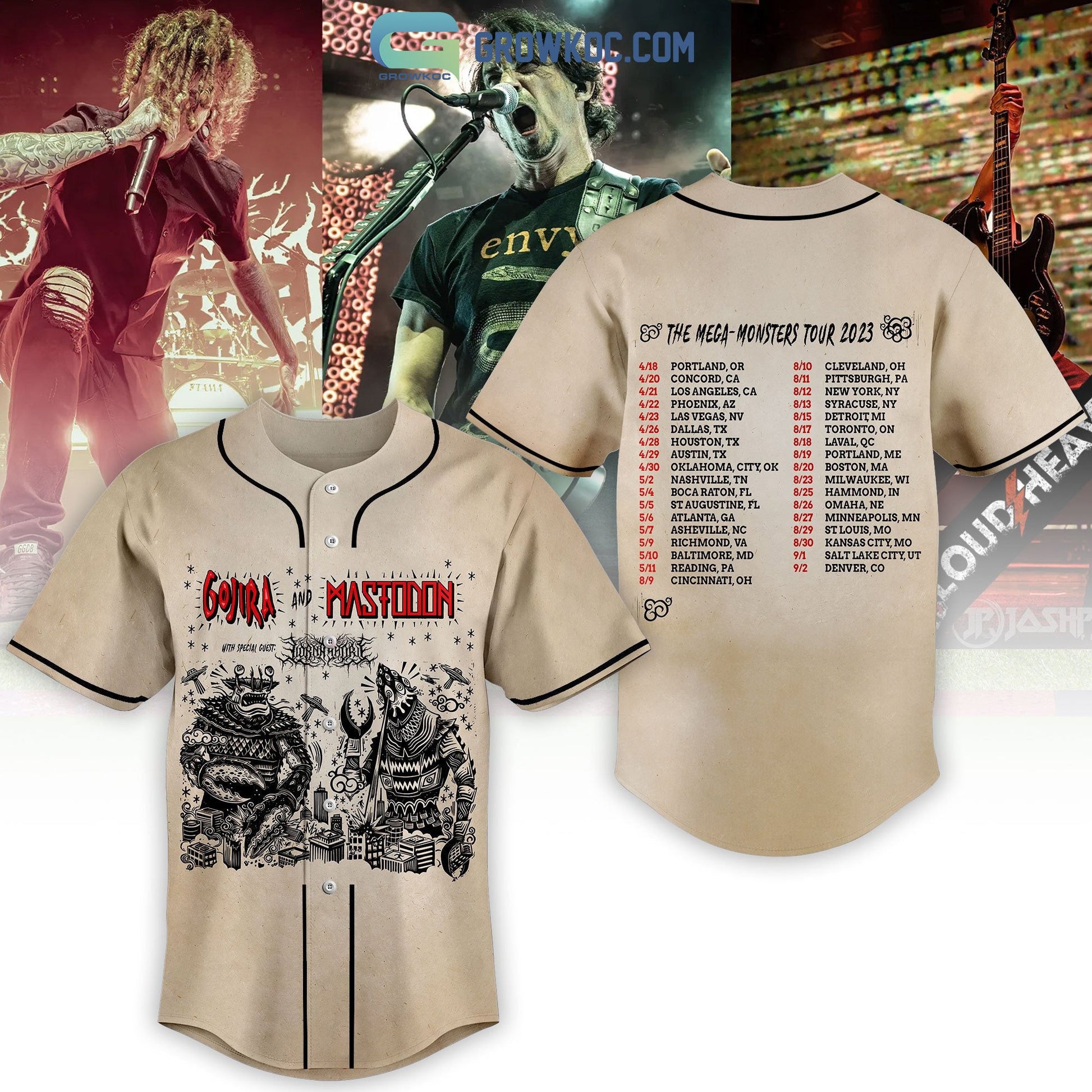 Gojira And Mastodon The Mega Monsters Tour 2023 Baseball Jersey baseball jersey product view 1