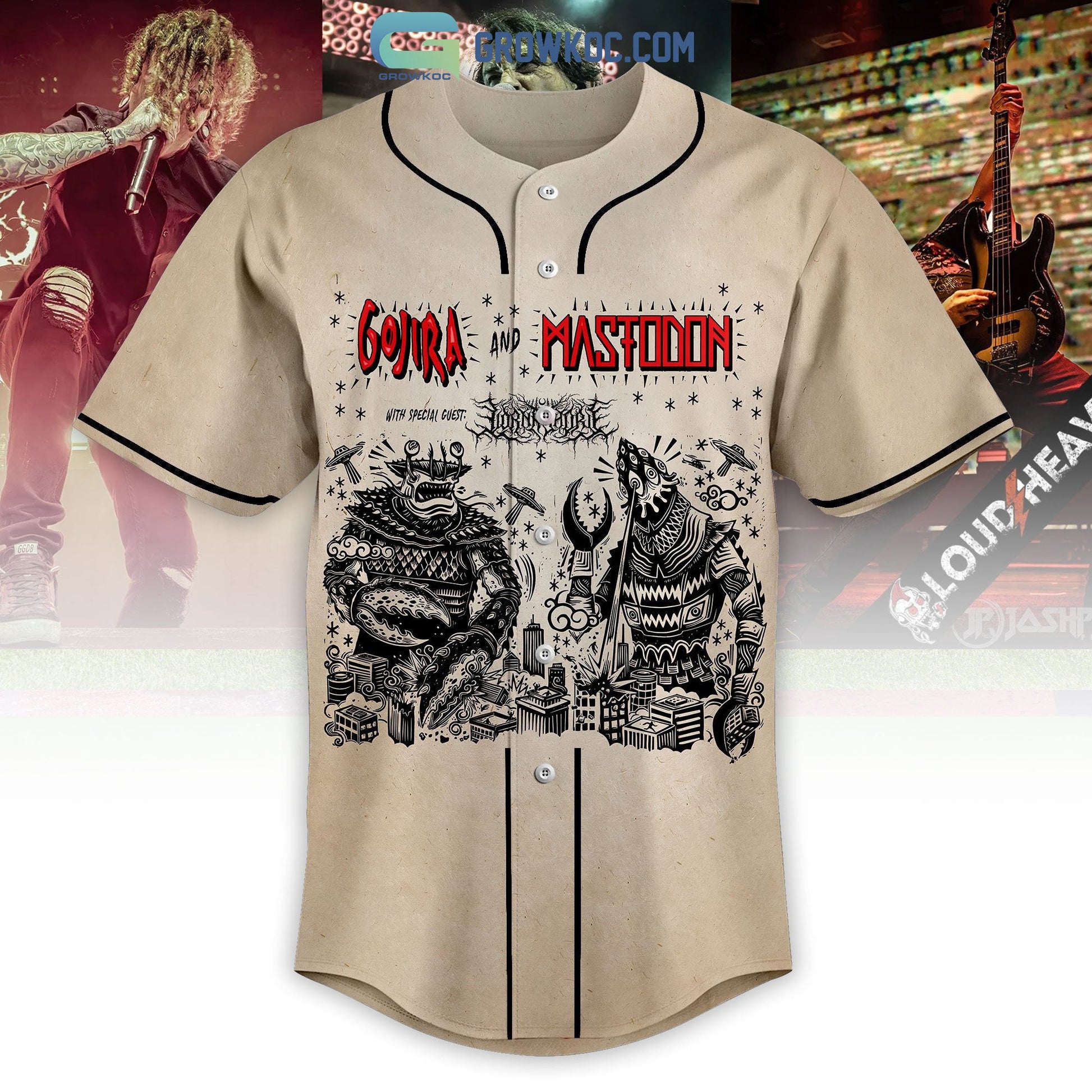Gojira And Mastodon The Mega Monsters Tour 2023 Baseball Jersey baseball jersey product view 2
