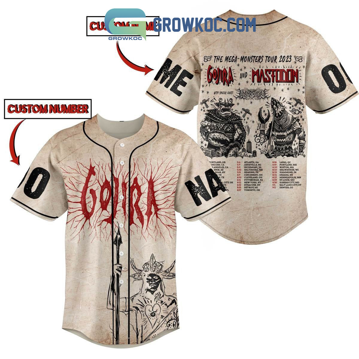 Gojira And Mastodon The Mega Monsters Tour 2023 Personalized Baseball Jersey baseball jersey product view 1