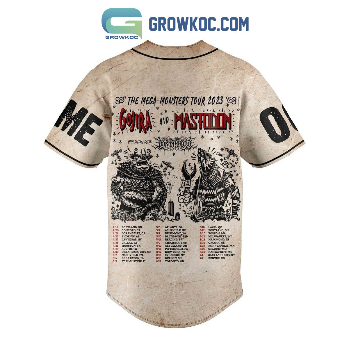 Gojira And Mastodon The Mega Monsters Tour 2023 Personalized Baseball Jersey baseball jersey product view 3