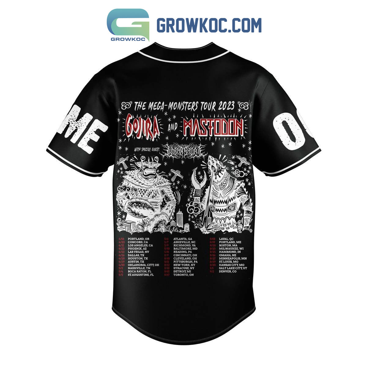 Gojira And Mastodon The Mega Monsters Tour 2023 Personalized Black Design Baseball Jersey baseball jersey product view 1