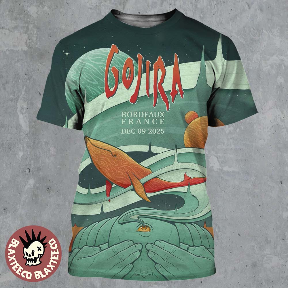 Gojira Bordeaux France 2025 Event Poster At Arkea Arena On December 9 2025 All Over Print Shirt - T-Shirt, Sweatshirt, Hoodie