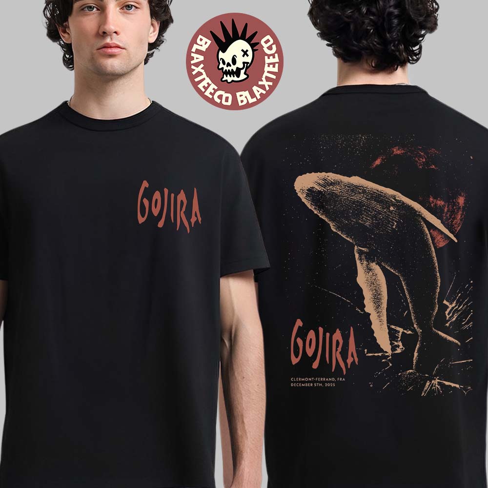 Gojira Ferrand France 2025 Event Poster At Clermont On December 5 2025 Two Sided T-Shirt Unisex T-shirt, Sweatshirt, Hoodie, Long Sleeve Tee - T-Shirt, Sweatshirt, Hoodie