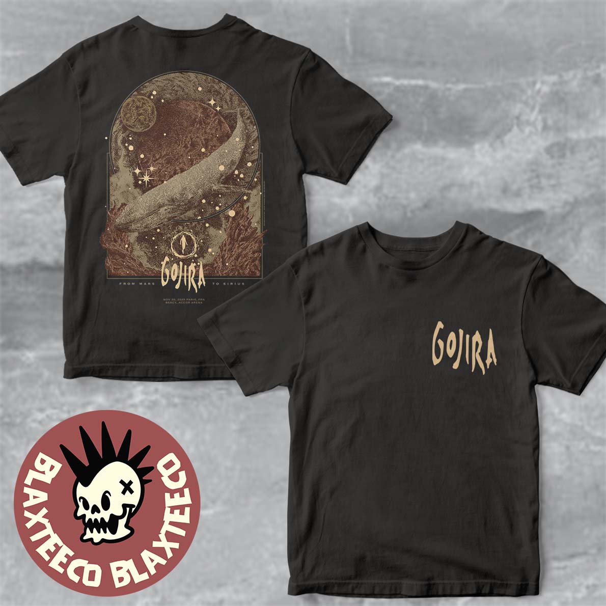 Gojira Paris France 2025 Event Poster At Bercy Accor Arena On November 30 2025 From Mars To Sirius Two Sided T-Shirt - T-Shirt, Sweatshirt, Hoodie