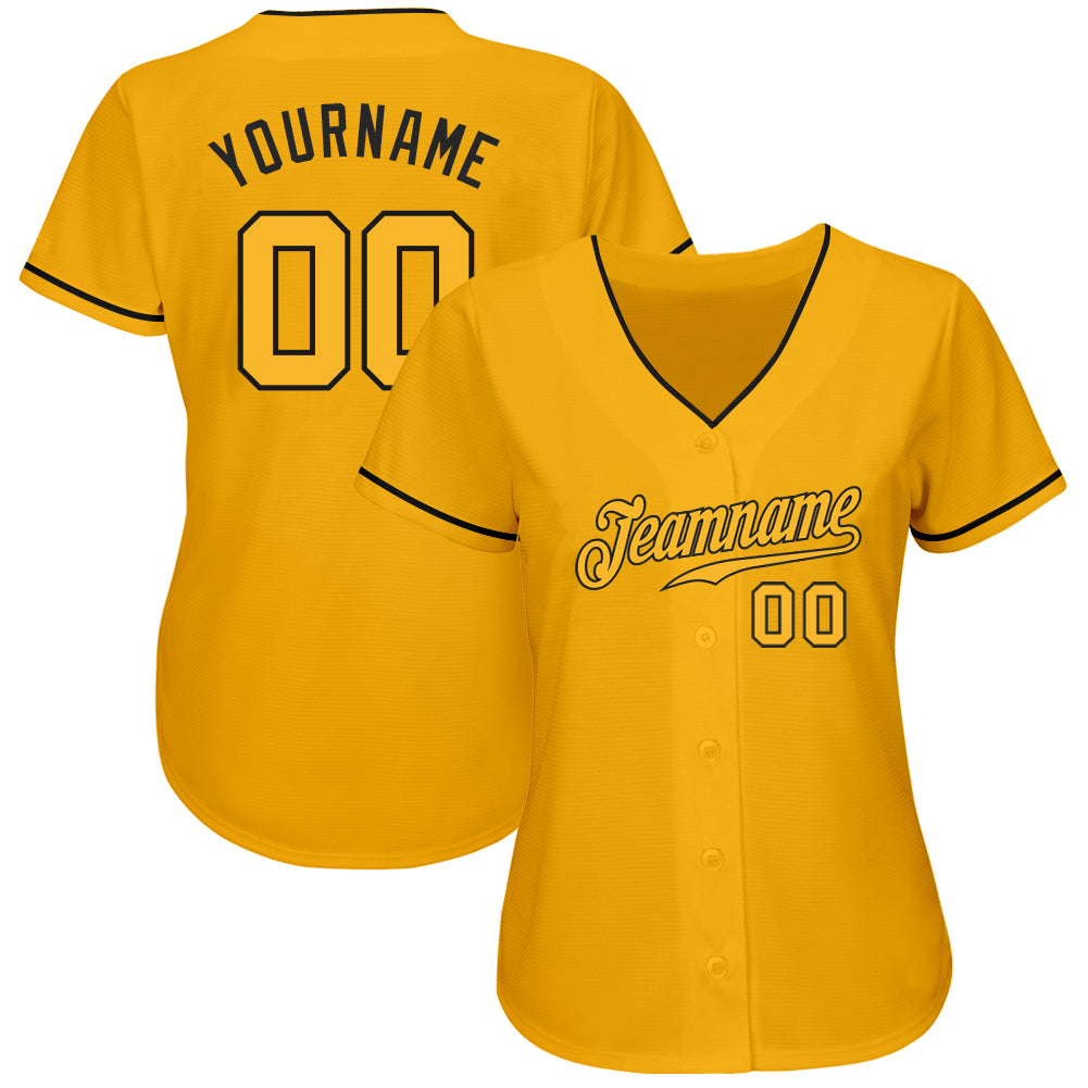 Custom Gold Gold-Black Authentic Baseball Jersey baseball jersey product view 2