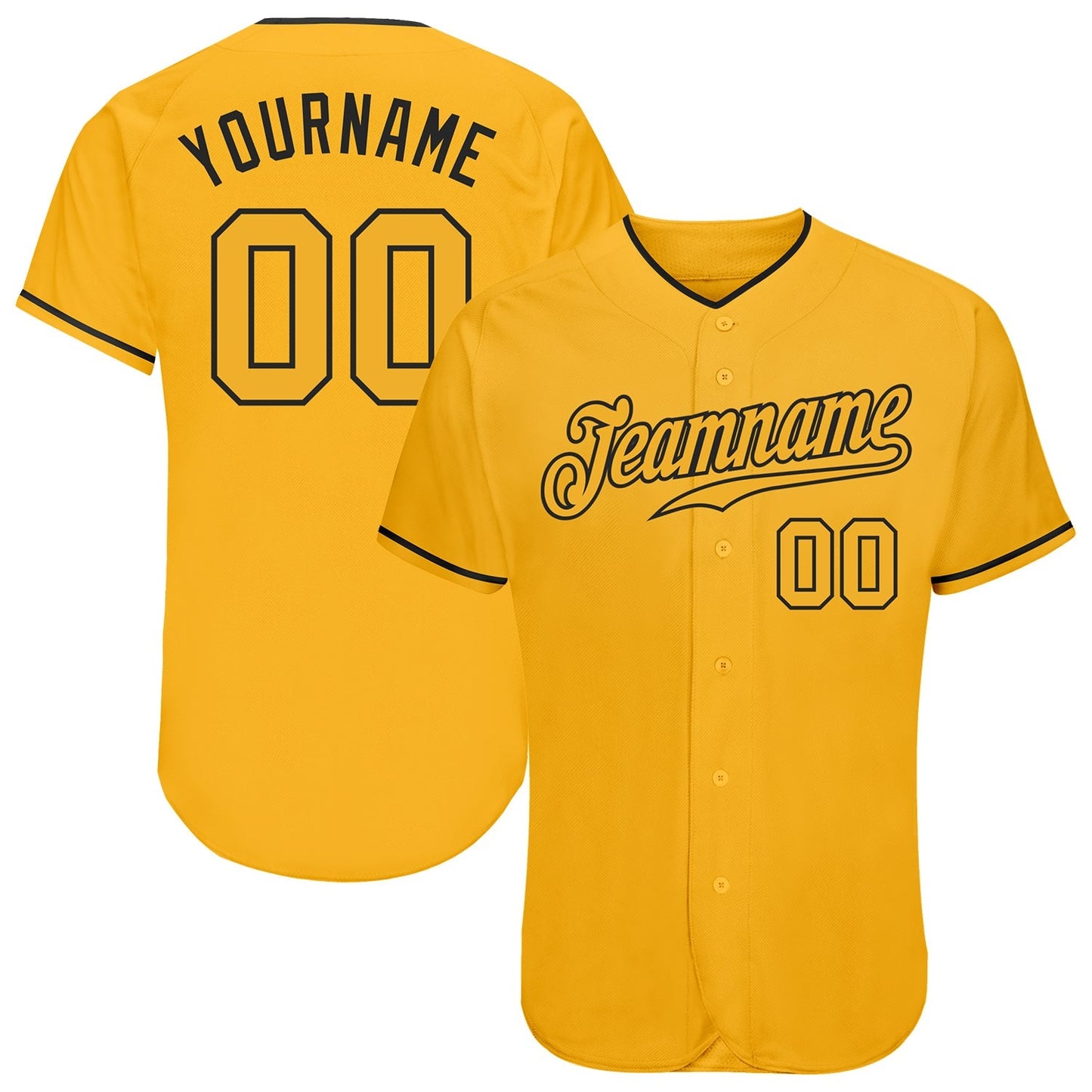 Custom Gold Gold-Black Authentic Baseball Jersey baseball jersey product view 1