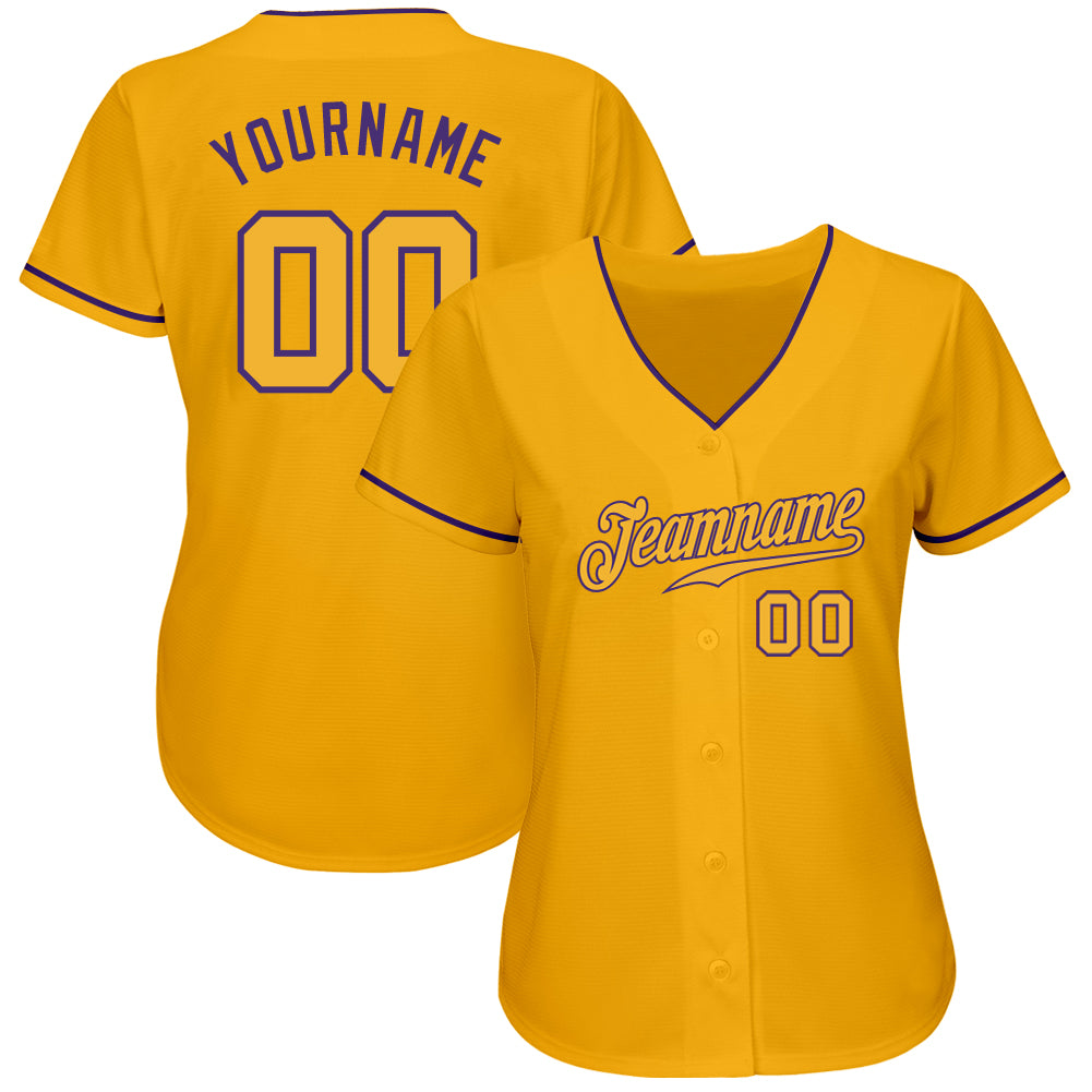 Custom Gold Gold-Purple Authentic Baseball Jersey baseball jersey product view 2