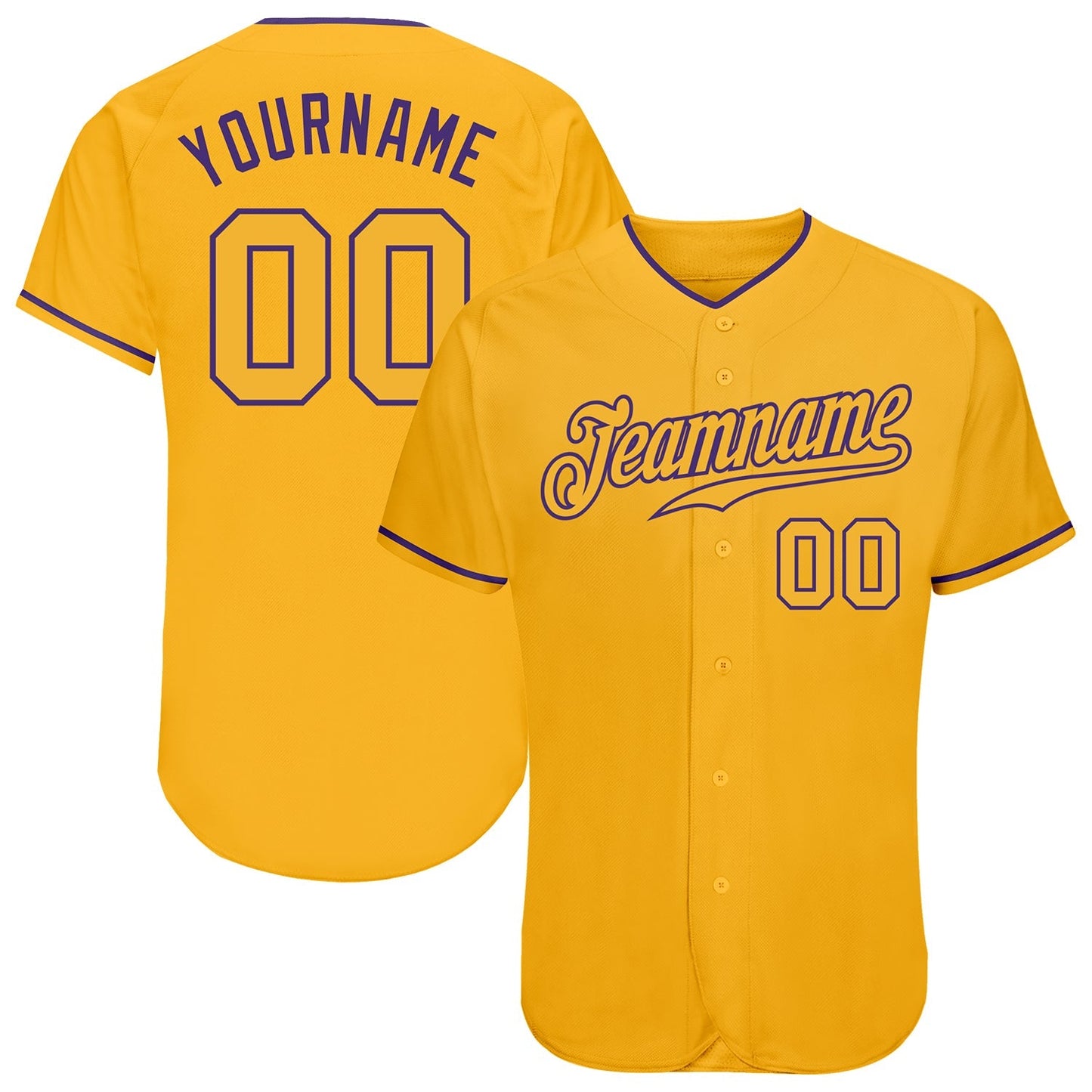 Custom Gold Gold-Purple Authentic Baseball Jersey baseball jersey product view 1