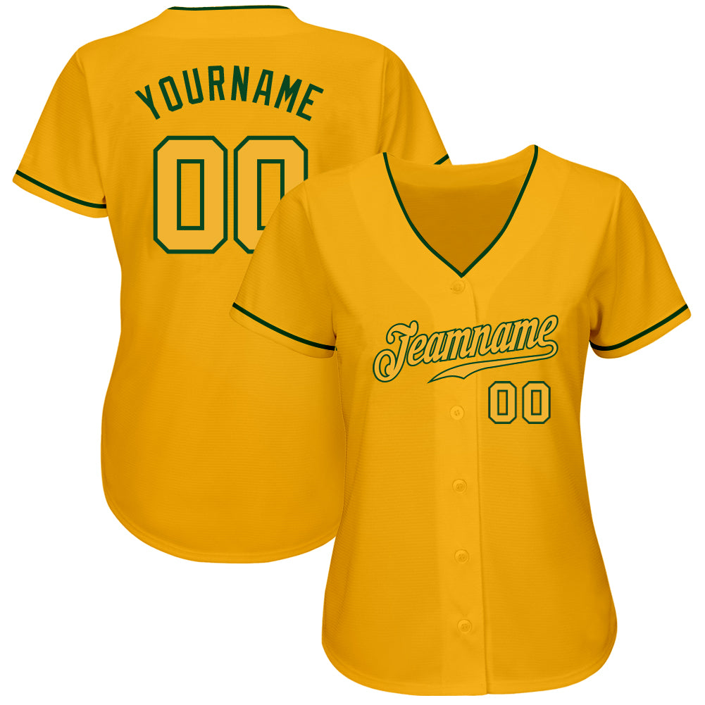 Custom Gold Gold-Green Authentic Baseball Jersey baseball jersey product view 2