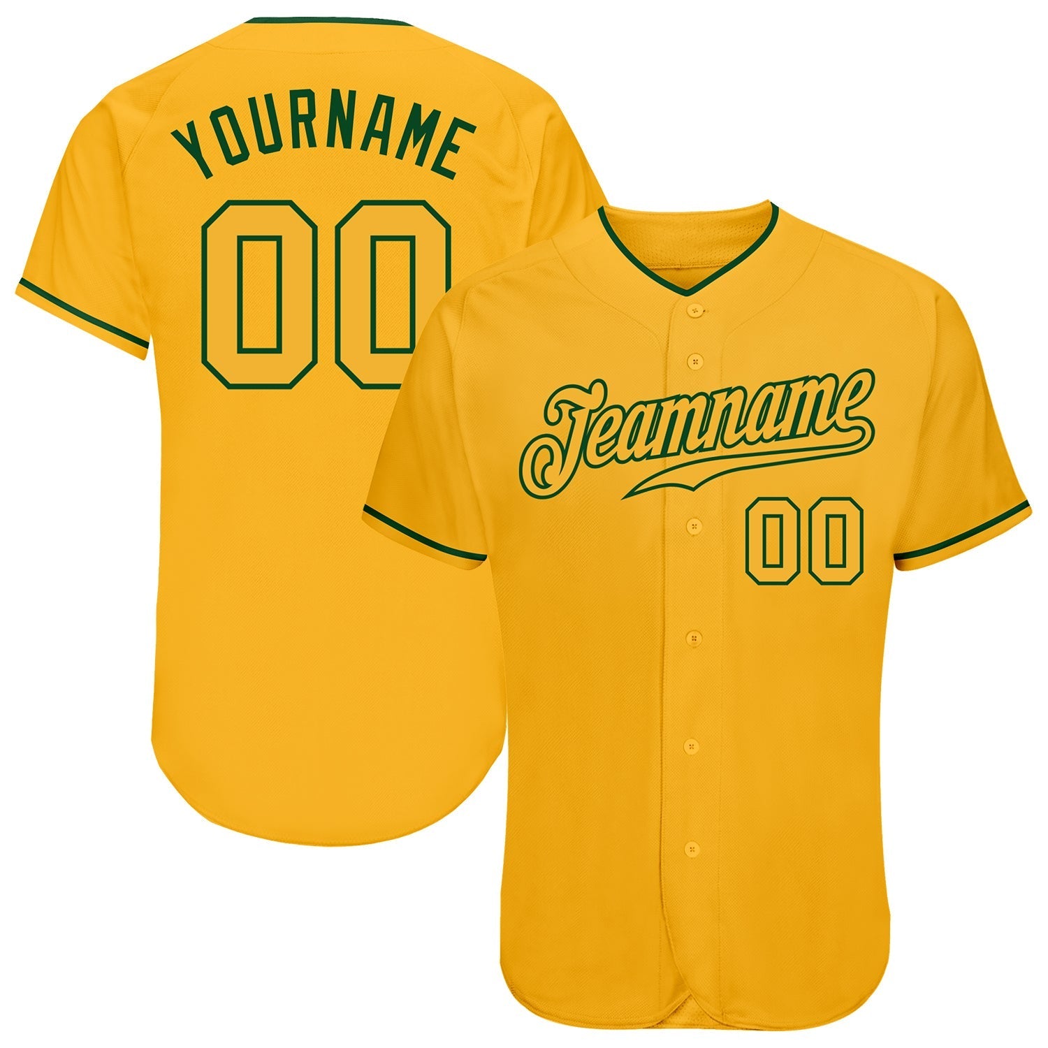 Custom Gold Gold-Green Authentic Baseball Jersey baseball jersey product view 1