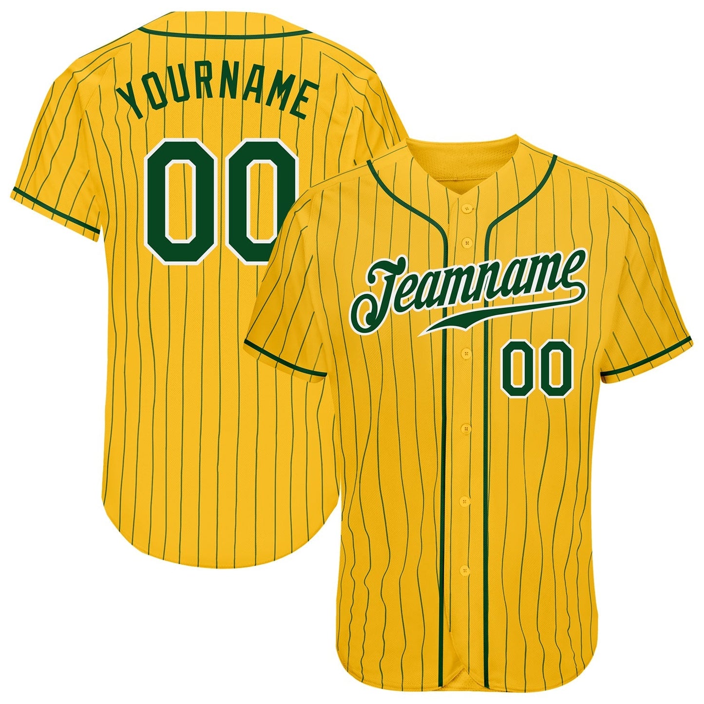 Custom Yellow Green Pinstripe Green-White Authentic Baseball Jersey baseball jersey product view 1