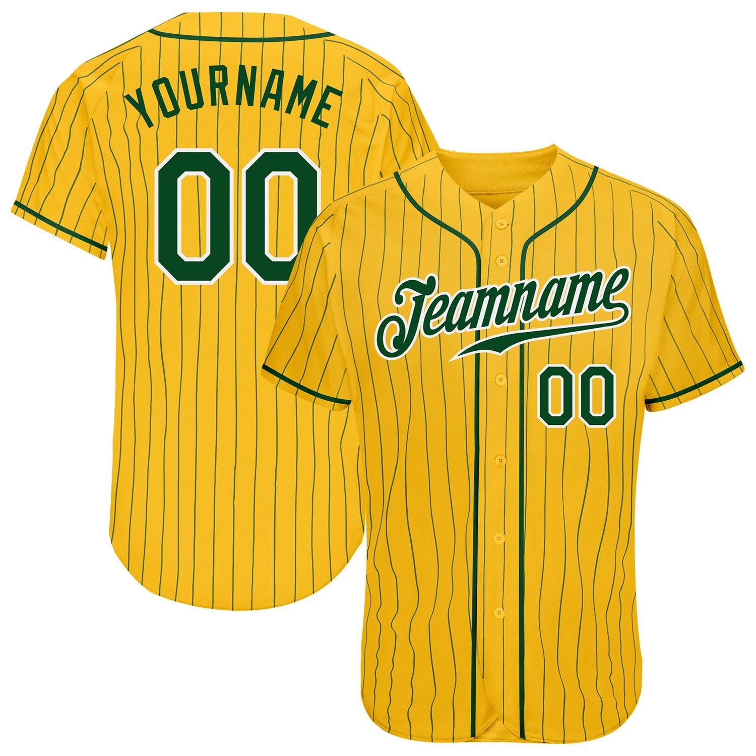Custom Yellow Green Pinstripe Green-White Authentic Baseball Jersey baseball jersey product view 1
