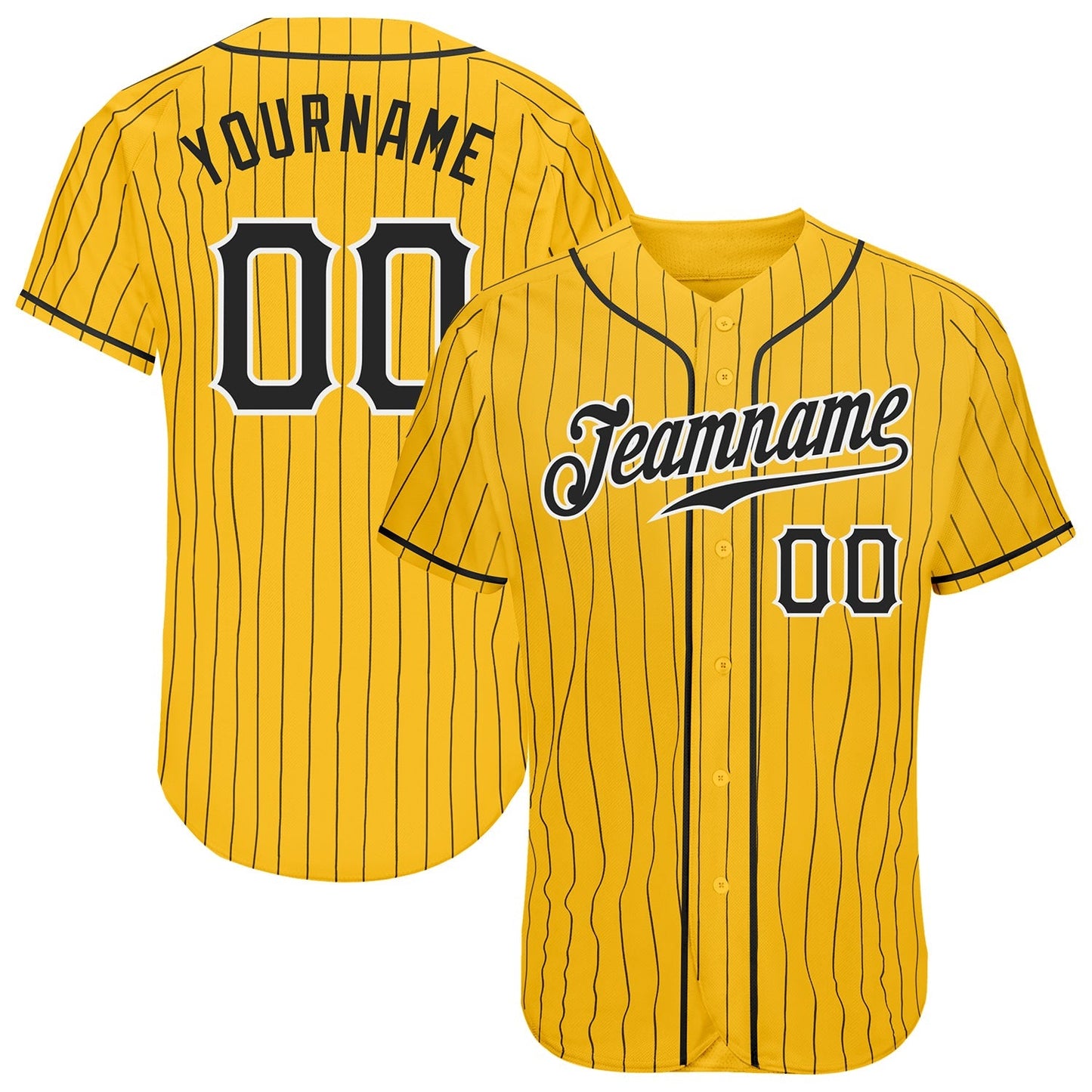 Custom Yellow Black Pinstripe Black-White Authentic Baseball Jersey baseball jersey product view 1
