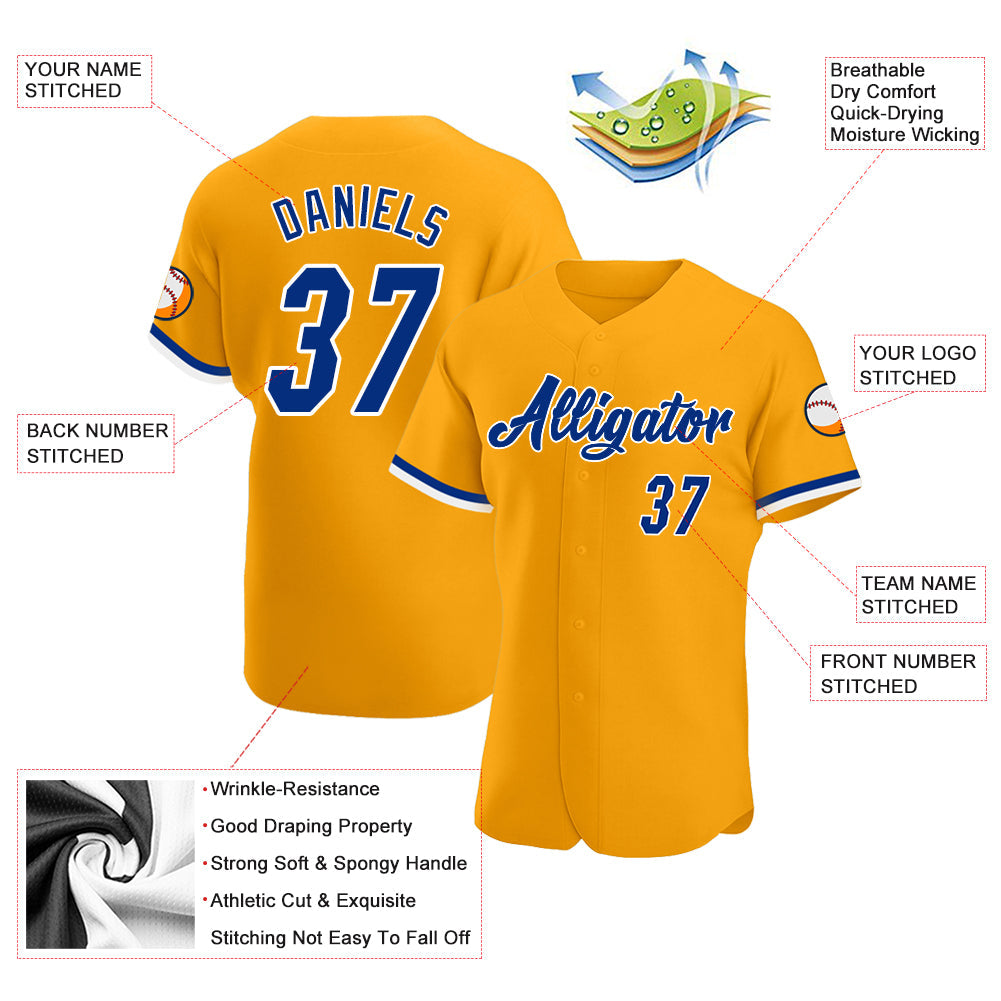 Custom Gold Royal-White Authentic Baseball Jersey baseball jersey product view 3