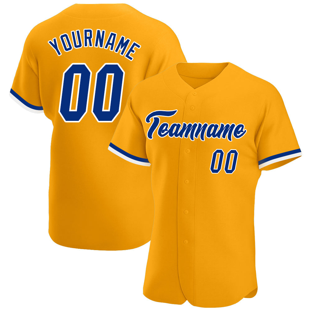 Custom Gold Royal-White Authentic Baseball Jersey baseball jersey product view 1