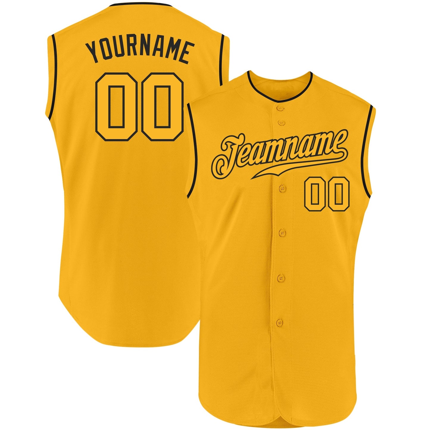 Custom Gold Gold-Black Authentic Sleeveless Baseball Jersey baseball jersey product view 1