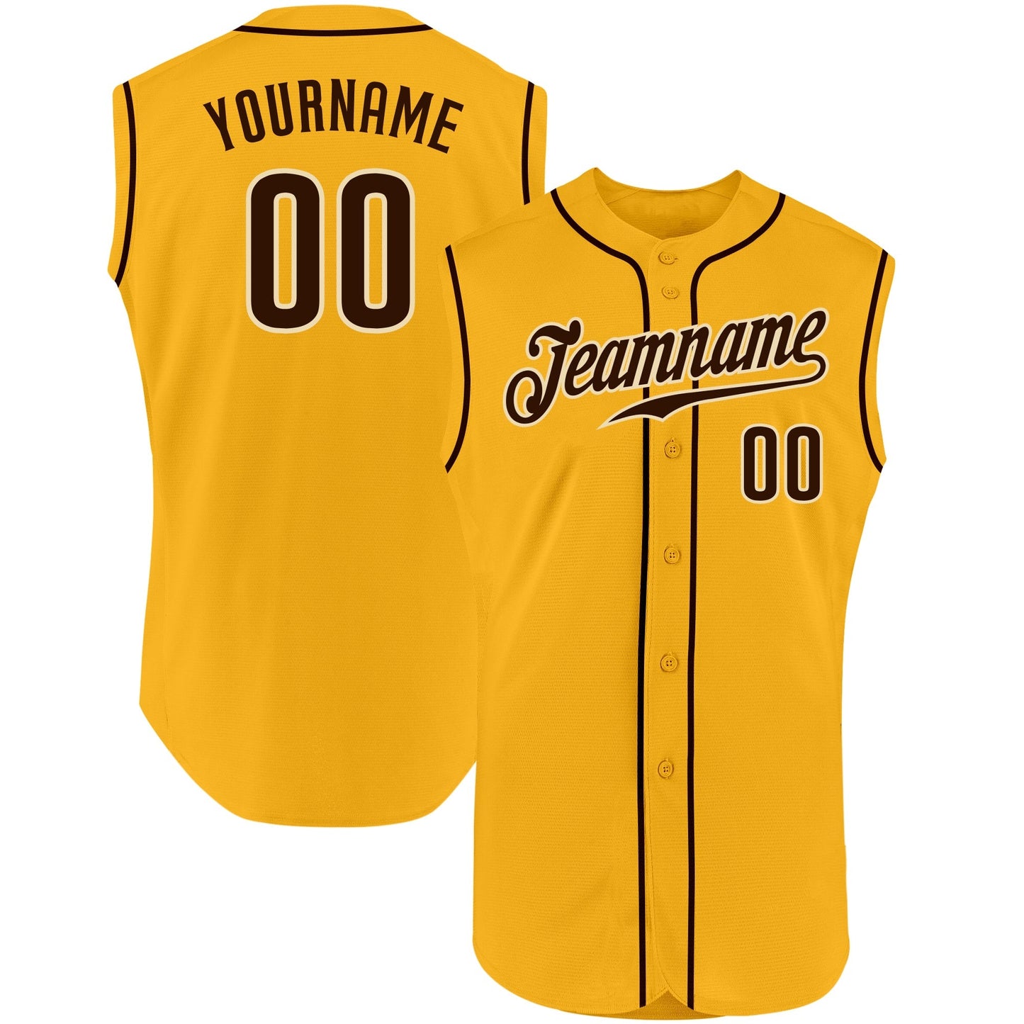 Custom Gold Brown-Cream Authentic Sleeveless Baseball Jersey baseball jersey product view 1