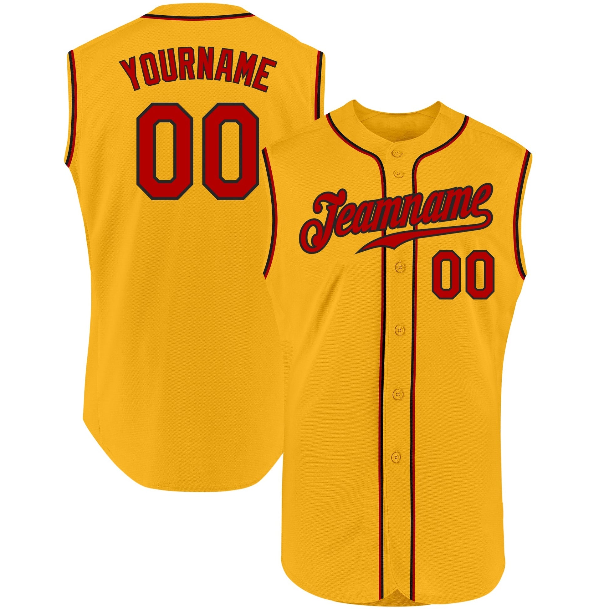 Custom Gold Red-Black Authentic Sleeveless Baseball Jersey baseball jersey product view 1
