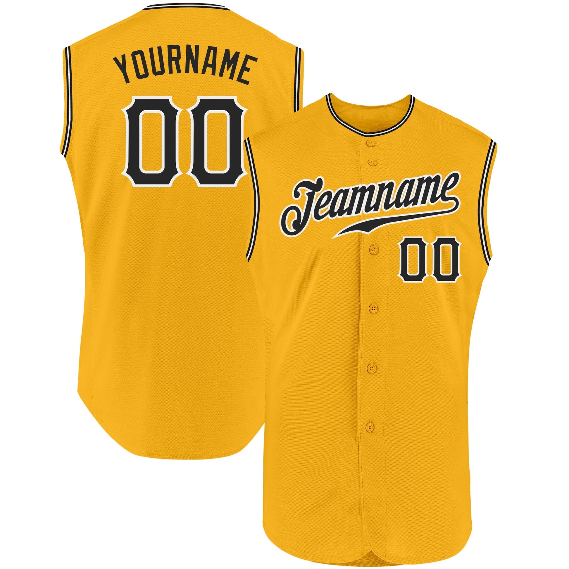 Custom Gold Black-White Authentic Sleeveless Baseball Jersey baseball jersey product view 1