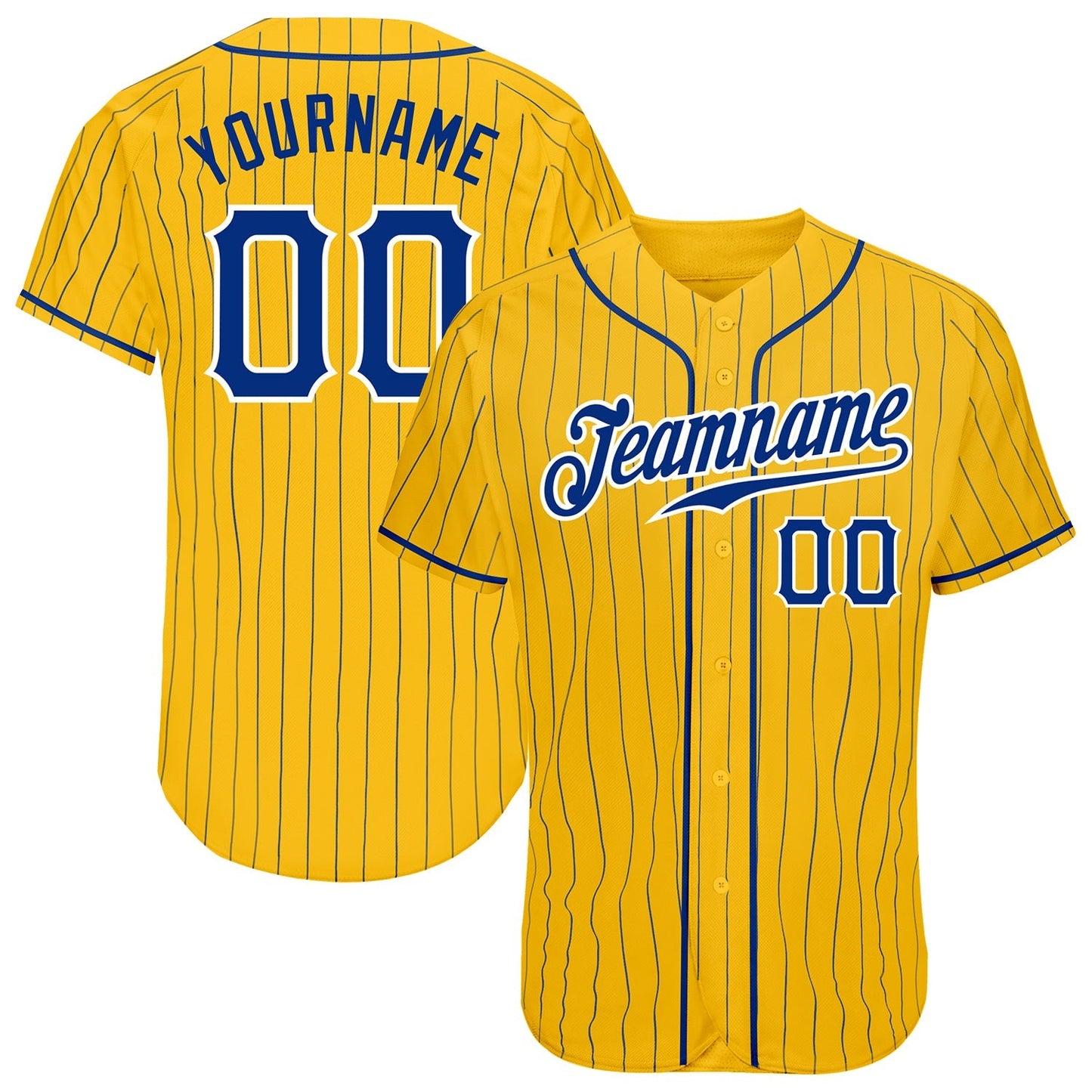 Custom Yellow Royal Pinstripe Royal-White Authentic Baseball Jersey baseball jersey product view 1
