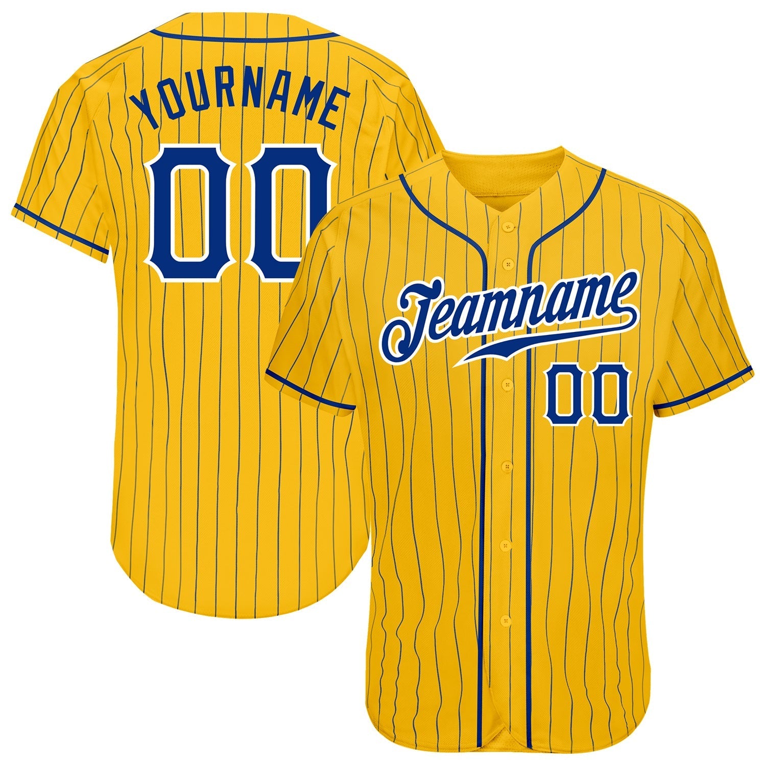 Custom Yellow Royal Pinstripe Royal-White Authentic Baseball Jersey baseball jersey product view 1
