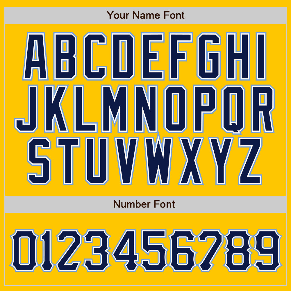 Custom Yellow Navy Pinstripe Navy-Light Blue Authentic Baseball Jersey baseball jersey product view 4