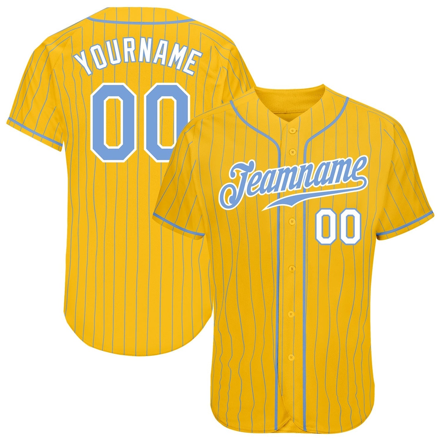 Custom Yellow Light Blue Pinstripe Light Blue-White Authentic Baseball Jersey baseball jersey product view 1