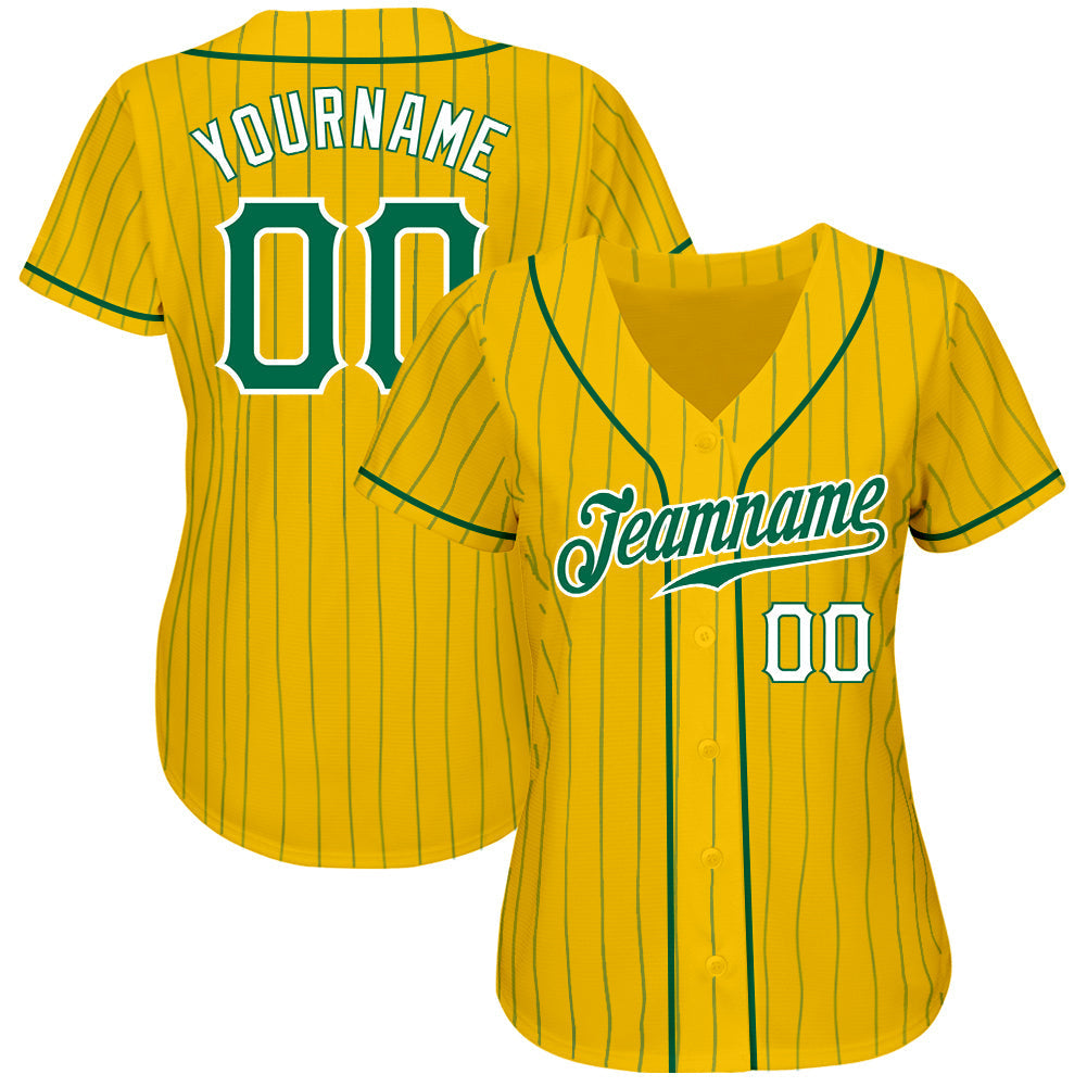 Custom Yellow Kelly Green Pinstripe Kelly Green-White Authentic Baseball Jersey baseball jersey product view 2