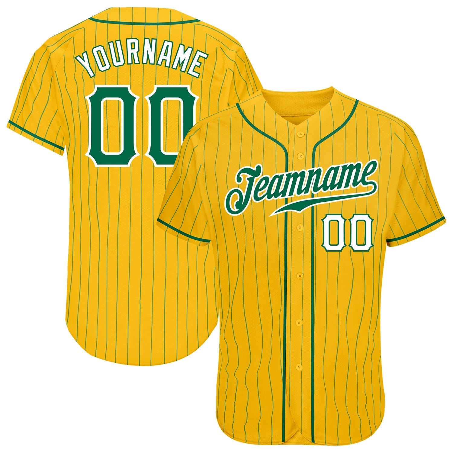 Custom Yellow Kelly Green Pinstripe Kelly Green-White Authentic Baseball Jersey baseball jersey product view 1