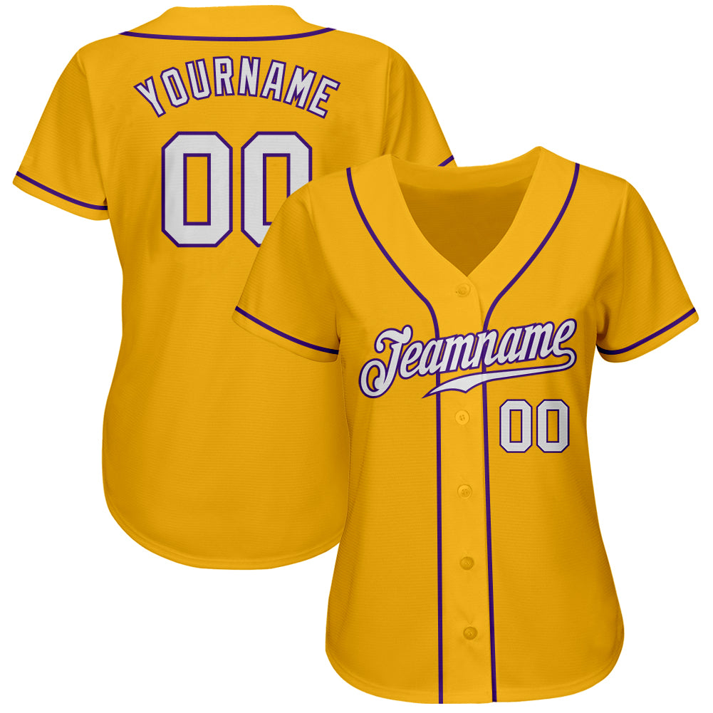 Custom Gold White-Purple Authentic Baseball Jersey baseball jersey product view 2