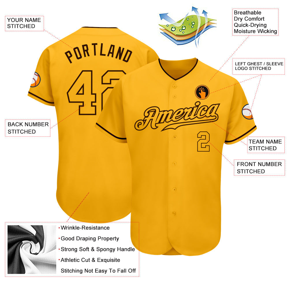 Custom Gold Gold-Brown Authentic Baseball Jersey baseball jersey product view 3