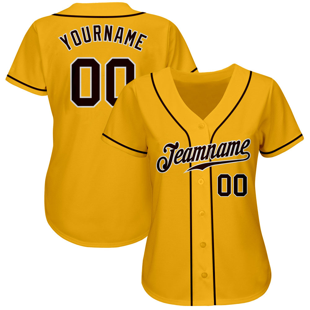 Custom Gold Brown-White Authentic Baseball Jersey baseball jersey product view 2
