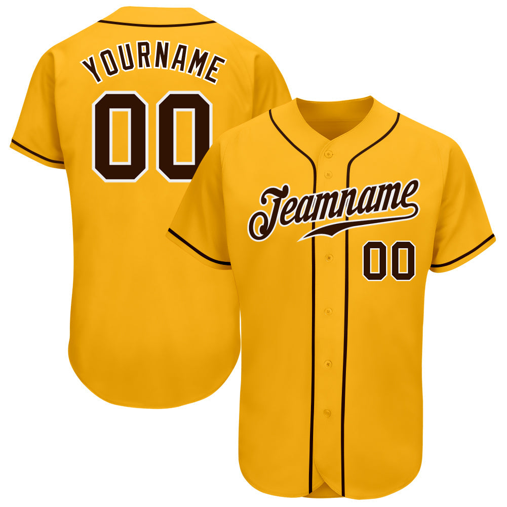 Custom Gold Brown-White Authentic Baseball Jersey baseball jersey product view 1