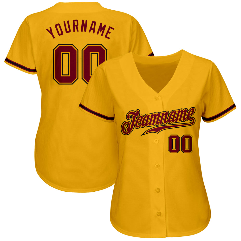 Custom Gold Crimson-Black Authentic Baseball Jersey baseball jersey product view 2