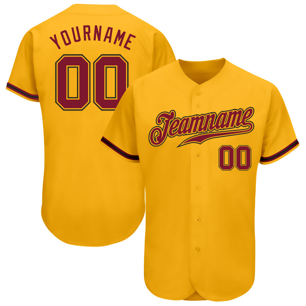 Custom Gold Crimson-Black Authentic Baseball Jersey baseball jersey product view 1