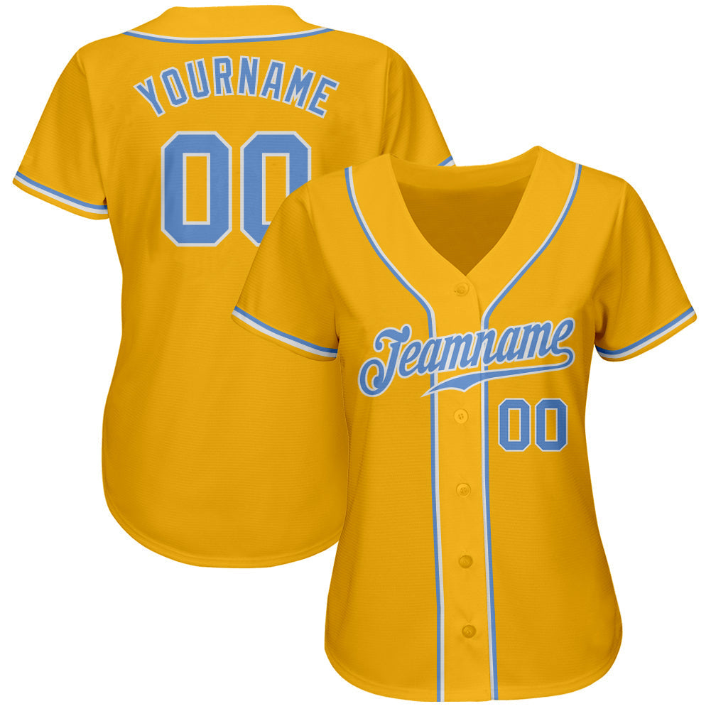 Custom Gold Light Blue-White Authentic Baseball Jersey baseball jersey product view 2