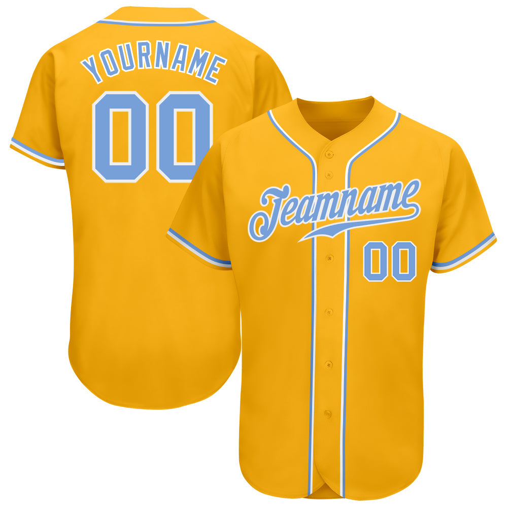 Custom Gold Light Blue-White Authentic Baseball Jersey baseball jersey product view 1