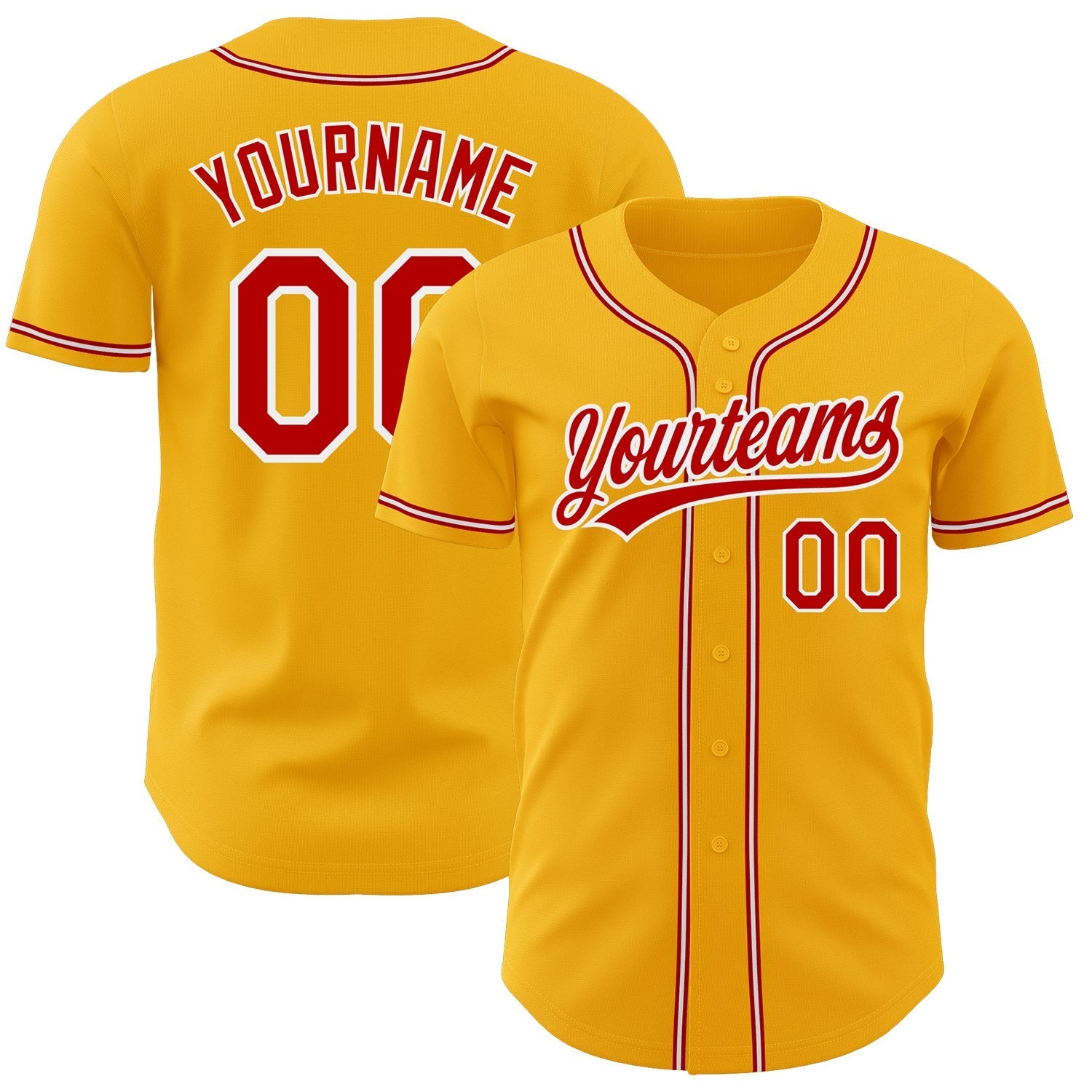 Custom Gold Red-White Authentic Baseball Jersey baseball jersey product view 1