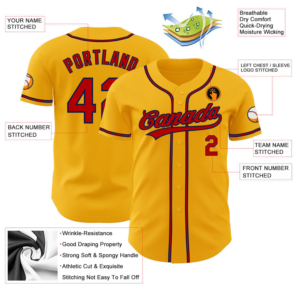 Custom Gold Red-Navy Authentic Baseball Jersey baseball jersey product view 3