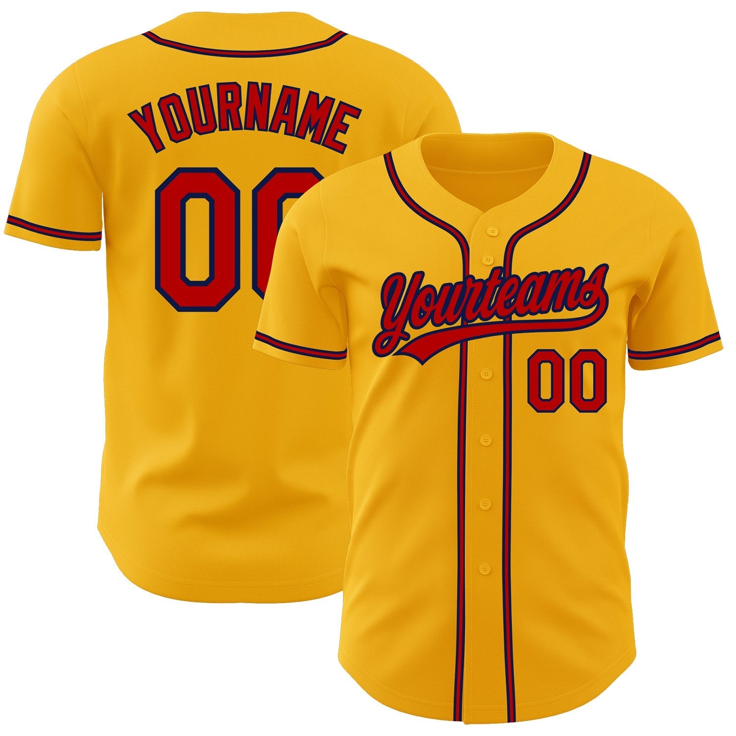 Custom Gold Red-Navy Authentic Baseball Jersey baseball jersey product view 1