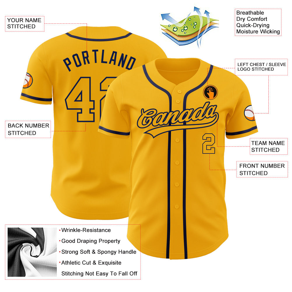 Custom Gold Gold-Navy Authentic Baseball Jersey baseball jersey product view 3
