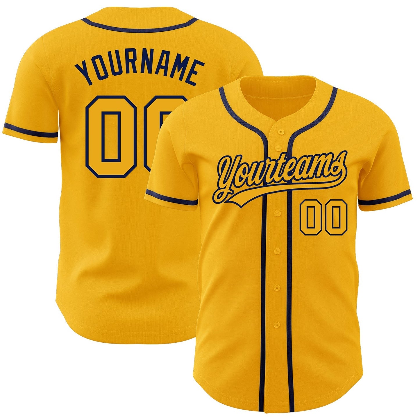 Custom Gold Gold-Navy Authentic Baseball Jersey baseball jersey product view 1