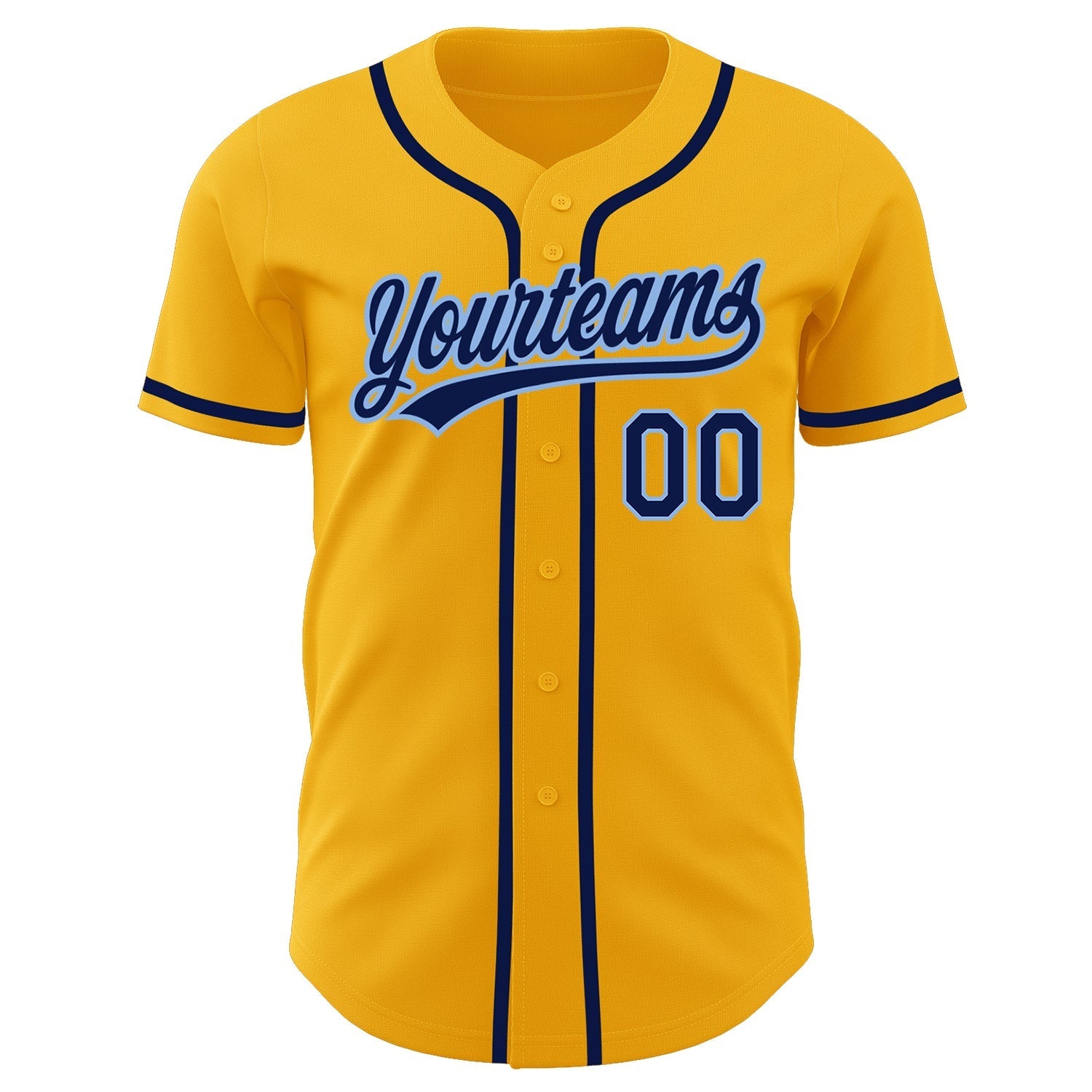Custom Gold Navy-Light Blue Authentic Baseball Jersey baseball jersey product view 2