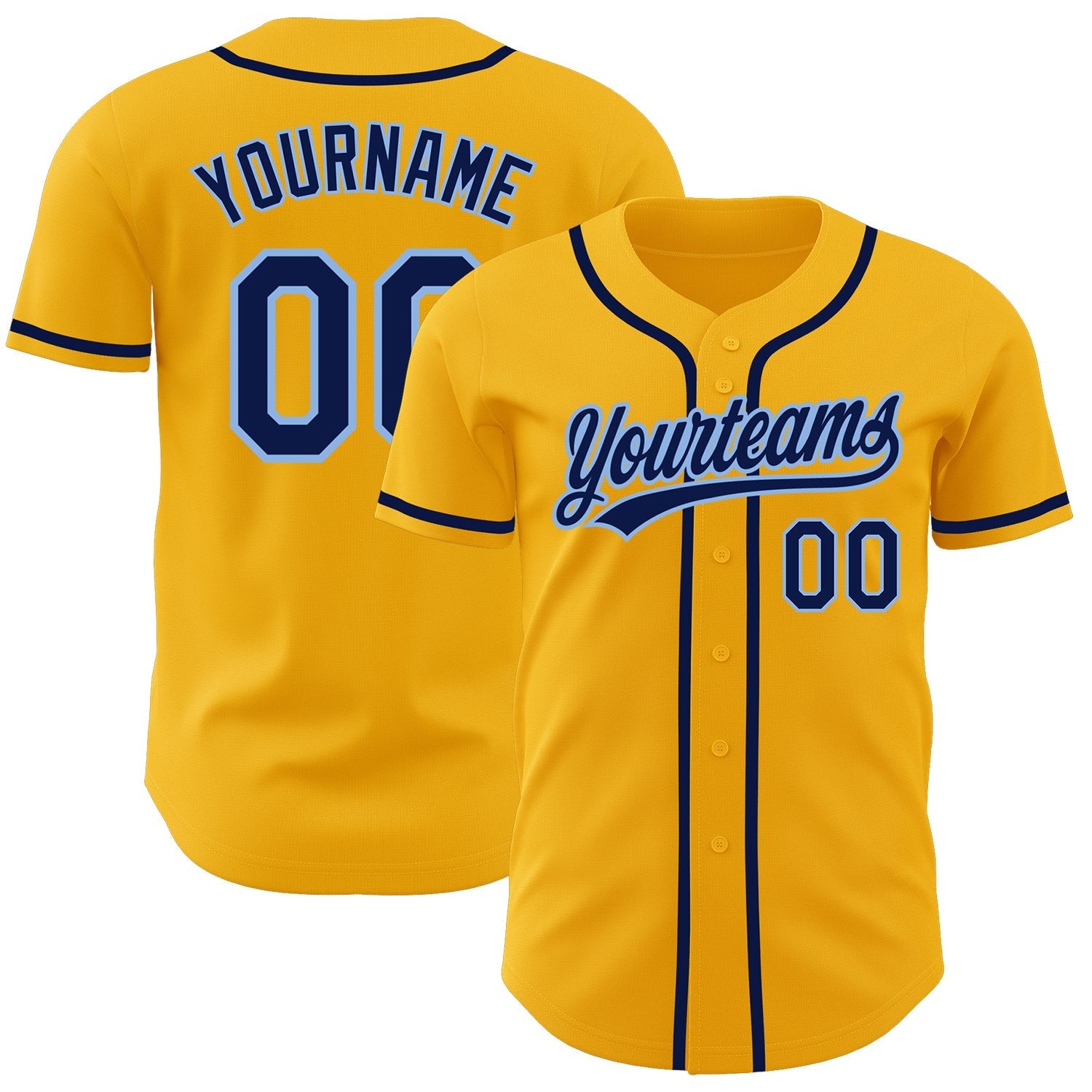 Custom Gold Navy-Light Blue Authentic Baseball Jersey baseball jersey product view 1