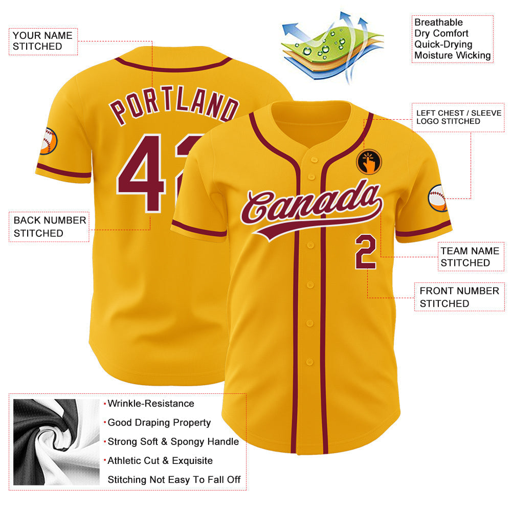 Custom Gold Crimson-White Authentic Baseball Jersey baseball jersey product view 3