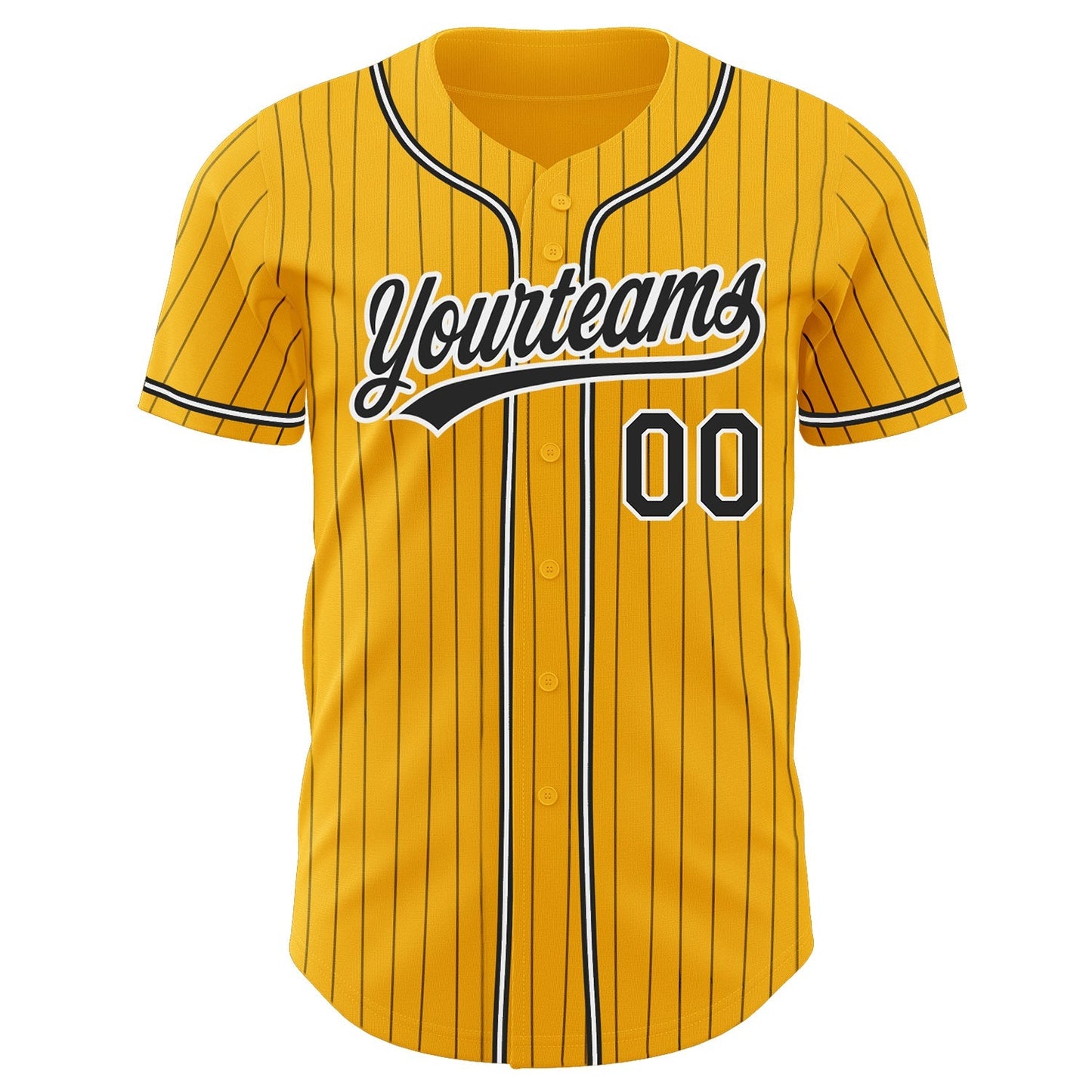 Custom Gold Black Pinstripe Black-White Authentic Baseball Jersey baseball jersey product view 2