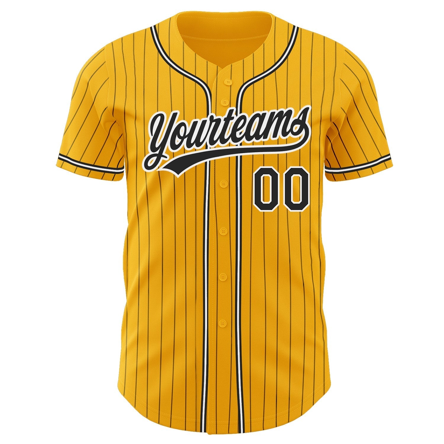 Custom Gold Black Pinstripe Black-White Authentic Baseball Jersey baseball jersey product view 2