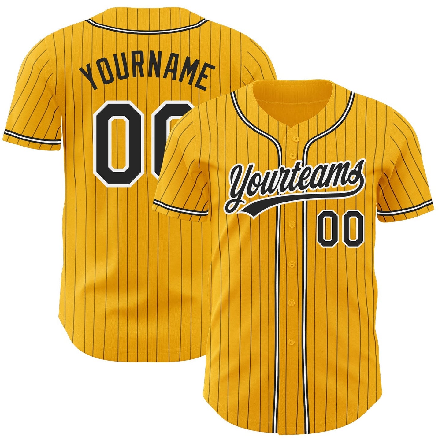 Custom Gold Black Pinstripe Black-White Authentic Baseball Jersey baseball jersey product view 1