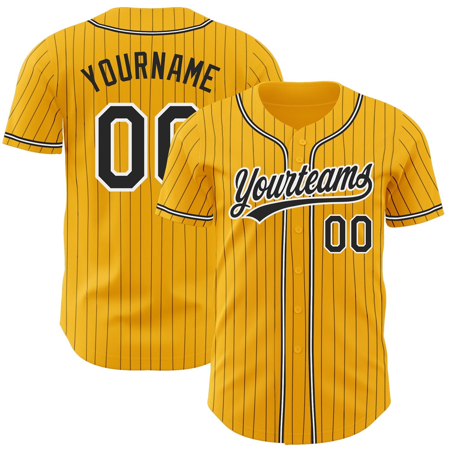 Custom Gold Black Pinstripe Black-White Authentic Baseball Jersey baseball jersey product view 1